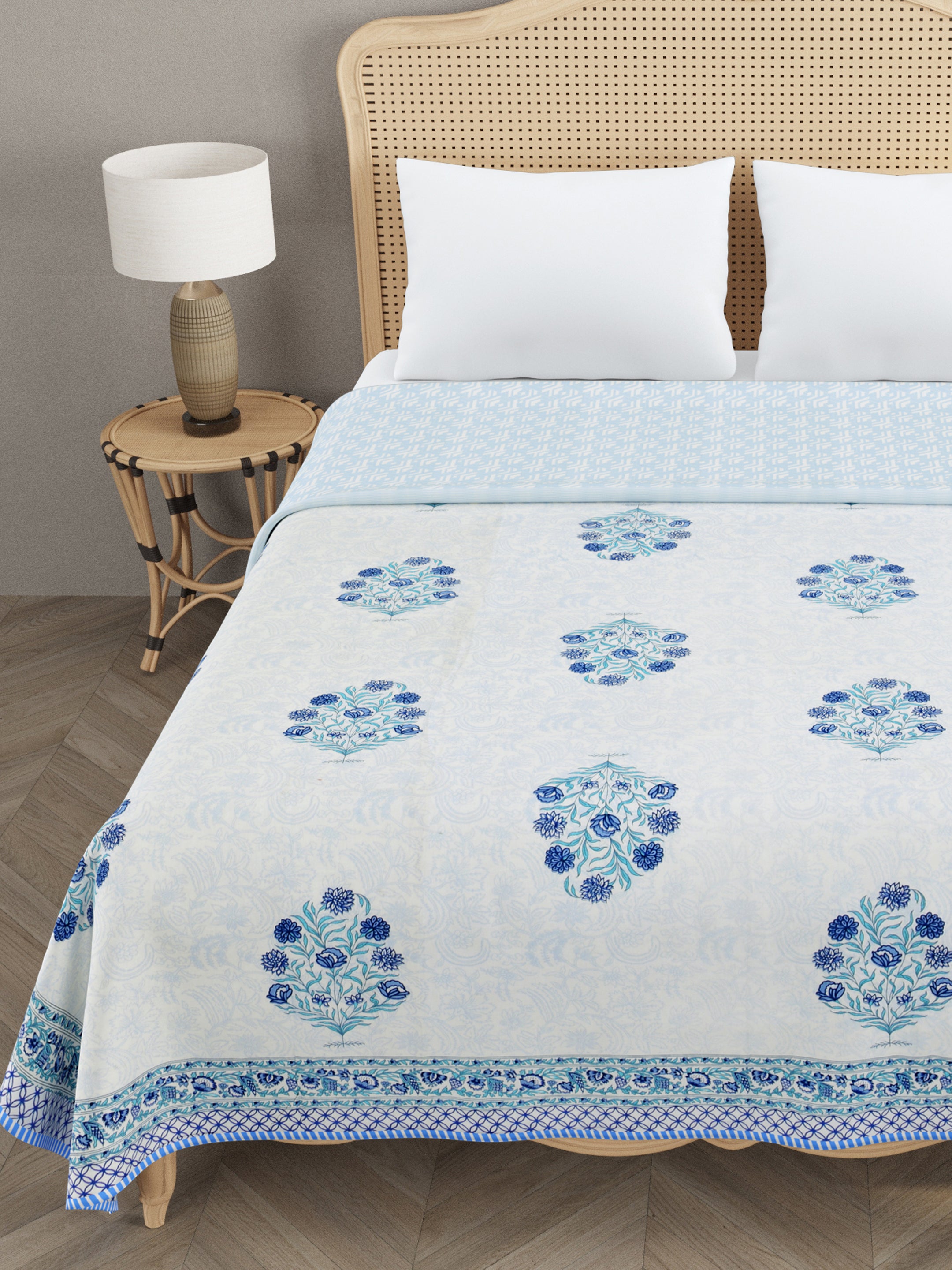 Ethnic Printed Reversible Double Bed Cotton AC Blanket | Lightweight Summer Dohar 90x108 inches
