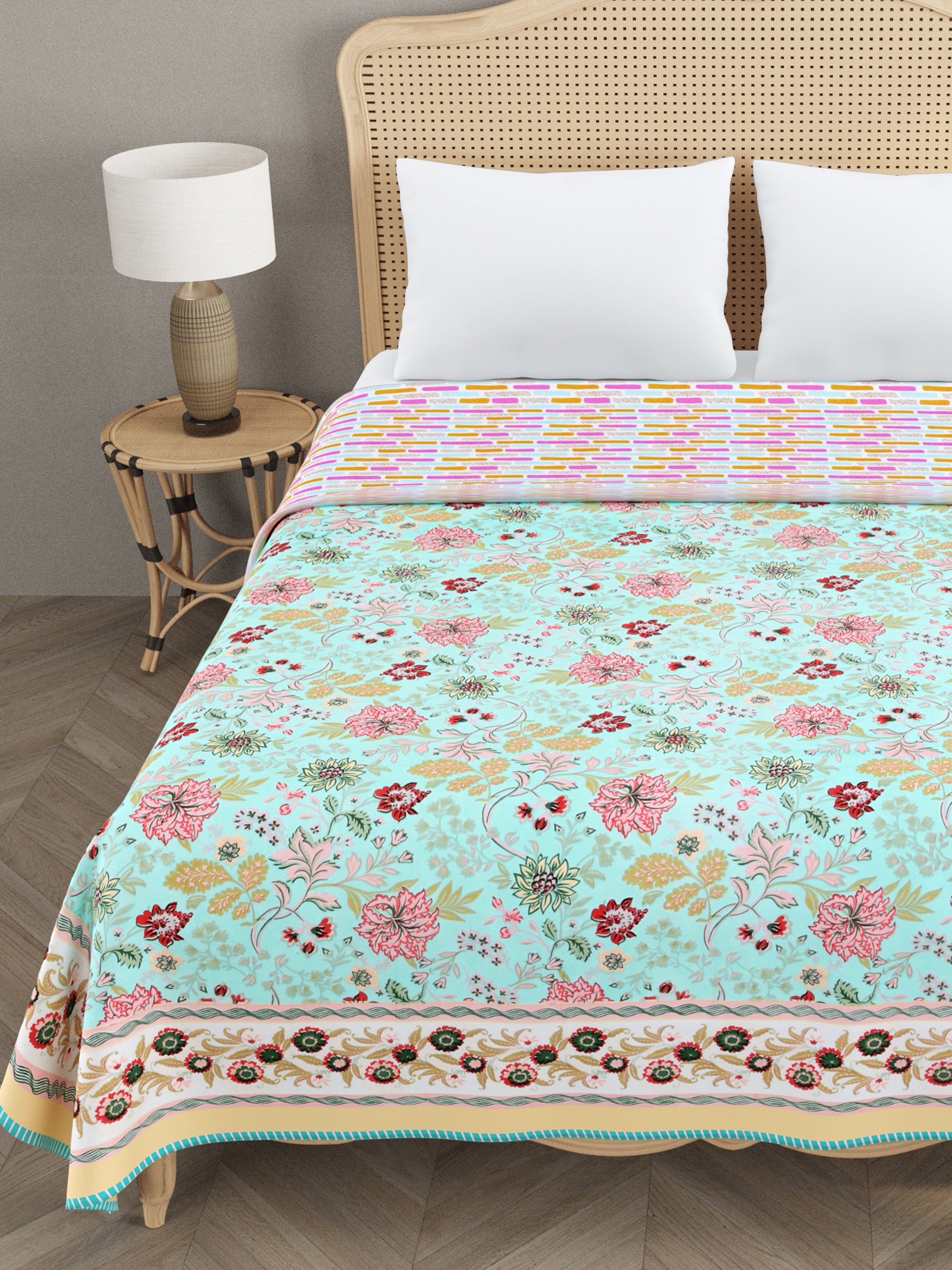 Ethnic Printed Reversible Double Bed Cotton AC Blanket | Lightweight Summer Dohar 90x108 inches