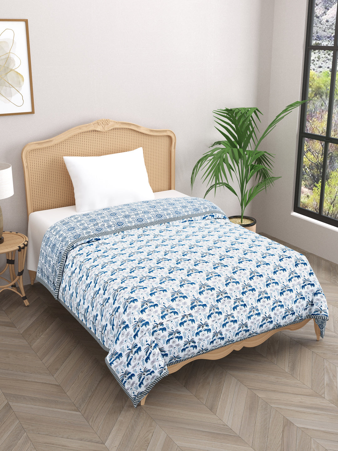 Ethnic Motifs Printed Single Bed Cotton Quilt with Cotton filling 60*90 Inches