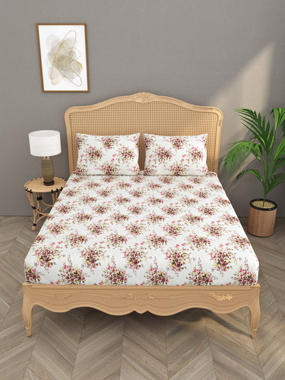 Floral print fitted Bedsheets with elastic, 2 pillow covers