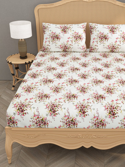 Floral print fitted Bedsheets with elastic, 2 pillow covers