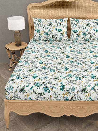 Floral print fitted Bedsheets with elastic, 2 pillow covers