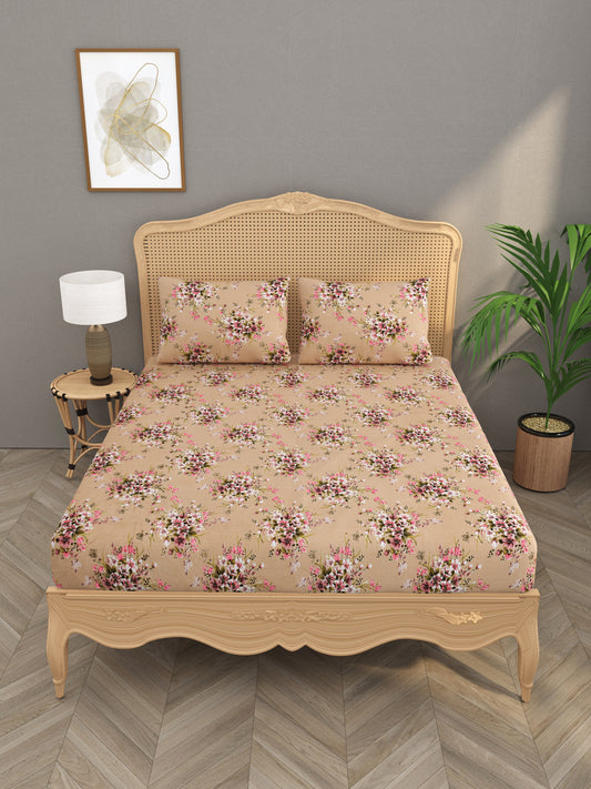 Floral print fitted Bedsheets with elastic, 2 pillow covers