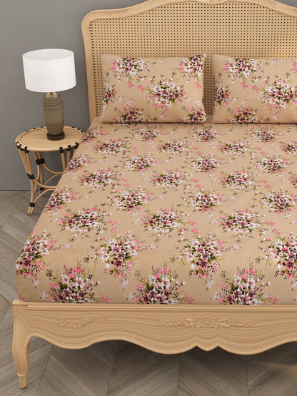 Floral print fitted Bedsheets with elastic, 2 pillow covers