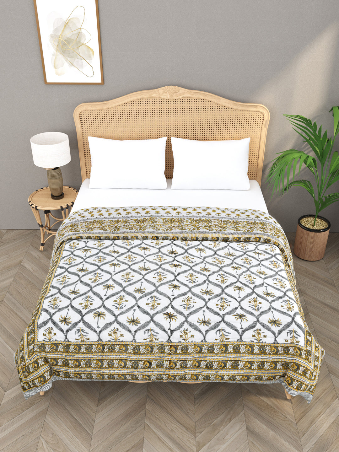 Double King Handblock printed Cotton Jaipuri Razai/Quilt