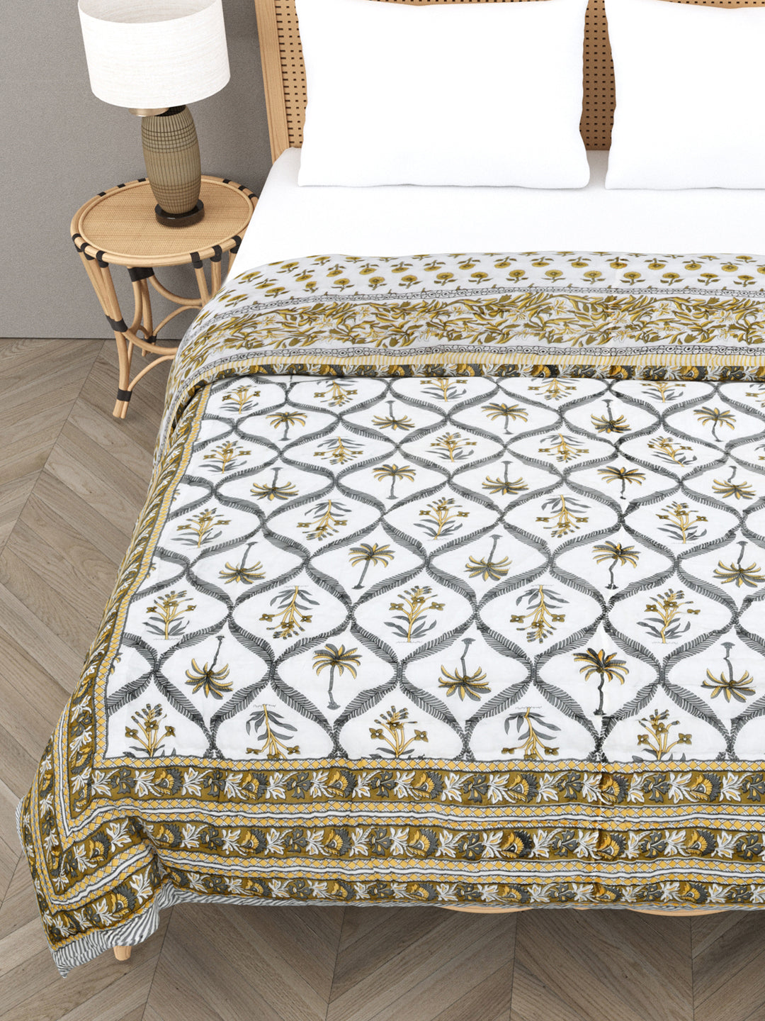 Double King Handblock printed Cotton Jaipuri Razai/Quilt