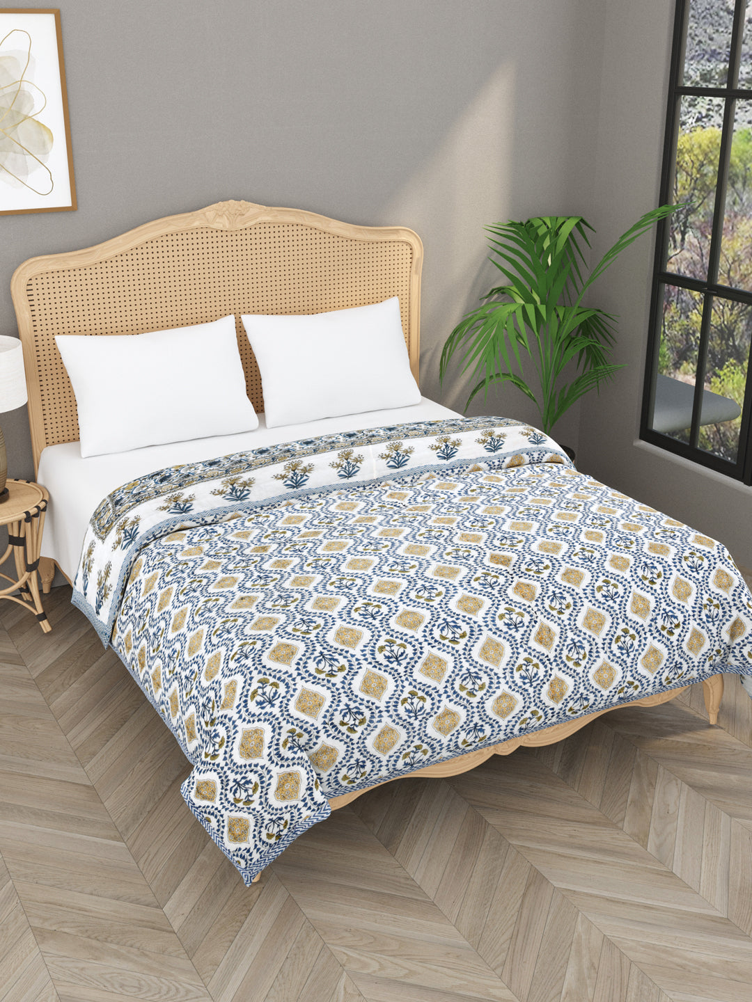 Double King Handblock printed Cotton Jaipuri Razai/Quilt