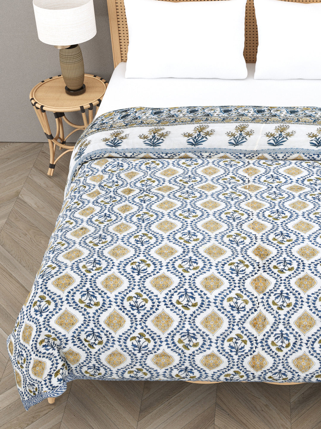 Double King Handblock printed Cotton Jaipuri Razai/Quilt
