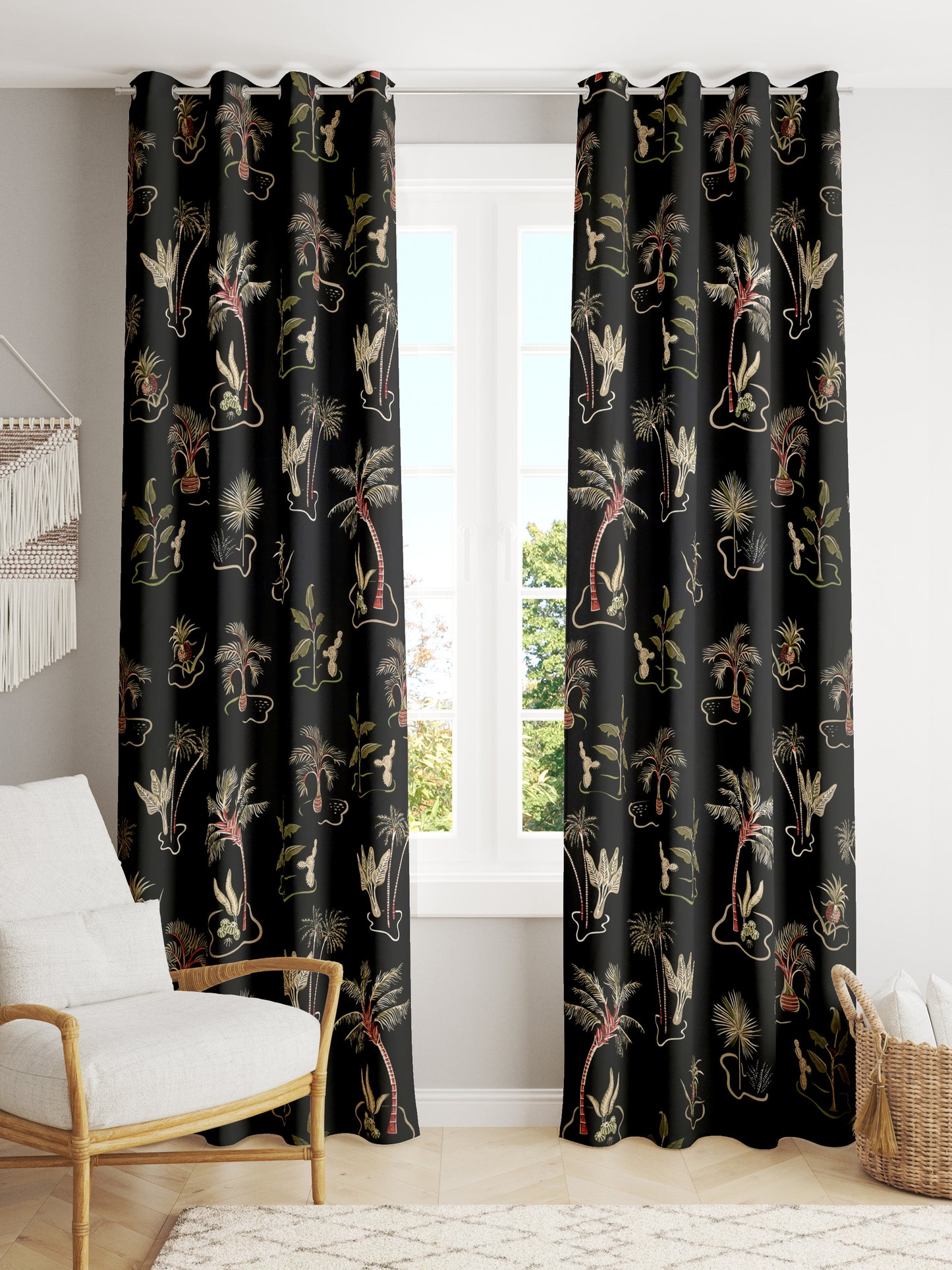 Cotton Ethnic motifs Printed Sheer Door Curtains  - Set of 2 - 7x4ft