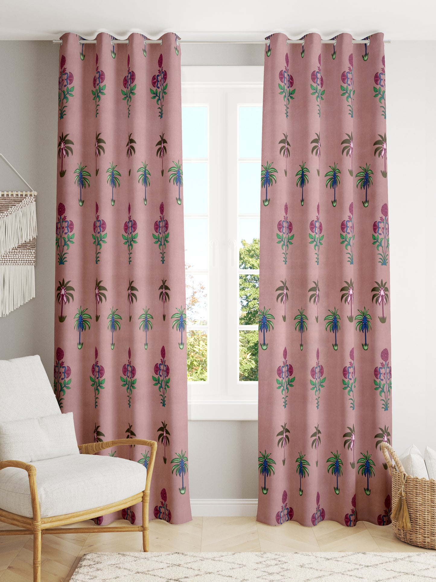 Cotton Ethnic motifs Printed Sheer Door Curtains  - Set of 2 - 7x4ft