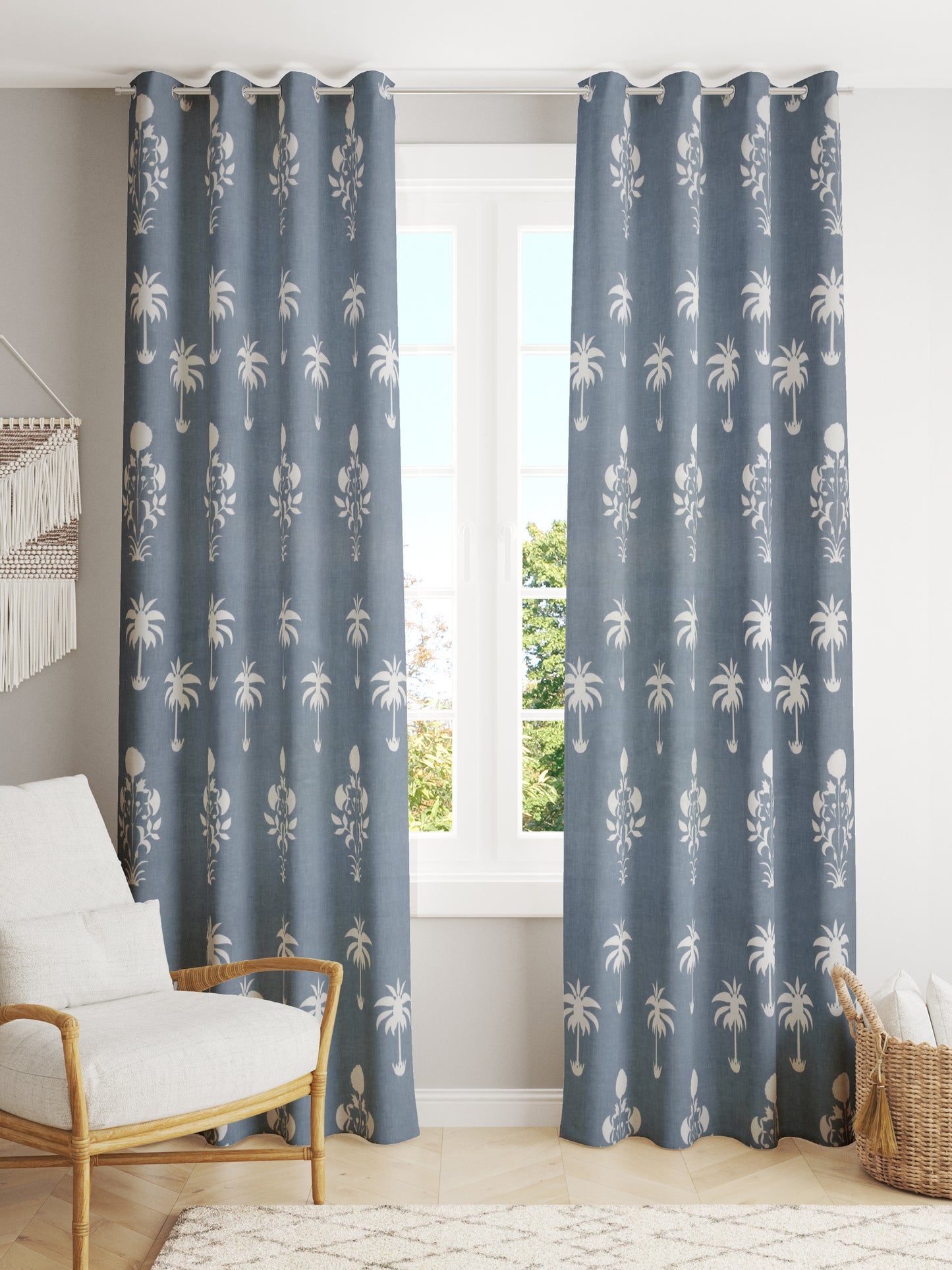 Cotton Ethnic motifs Printed Sheer Door Curtains  - Set of 2 - 7x4ft