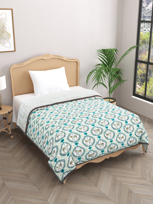 Ethnic Motifs Printed Single Bed Cotton Quilt with Cotton filling 60*90 Inches