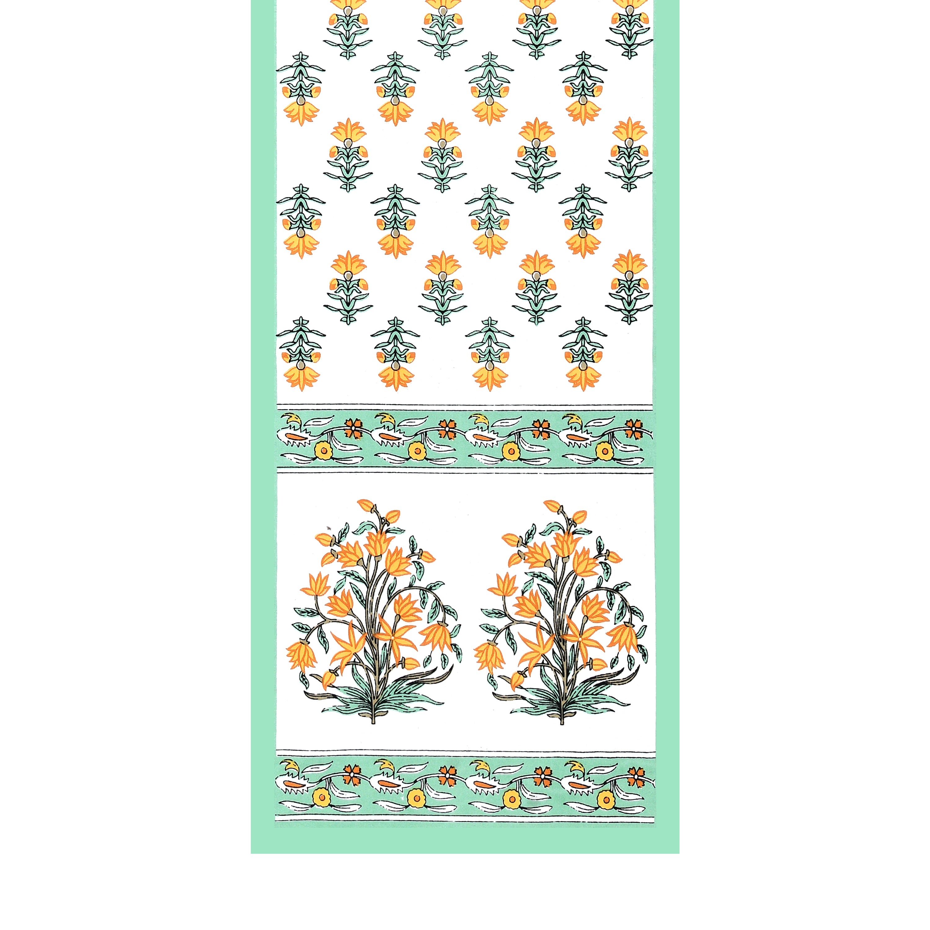 Handblock Printed Canvas Cotton Table Runner With Set Of 6 Mats