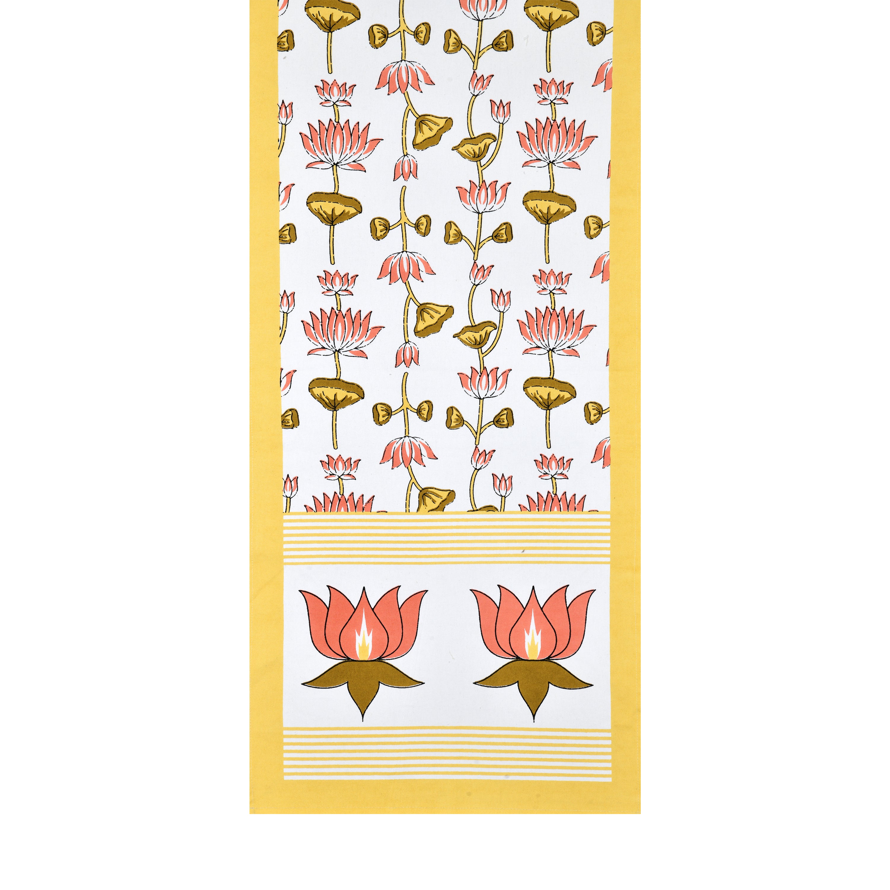 Diwali Gift Box with Handblock Printed Canvas Cotton Table Runner & Set Of 6 Mats, 2 laddoo candles