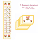 Diwali Gift Box with Handblock Printed Canvas Cotton Table Runner & Set Of 6 Mats, 2 laddoo candles