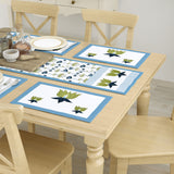Diwali Gift Box with Handblock Printed Canvas Cotton Table Runner & Set Of 6 Mats, 2 laddoo candles
