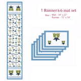 Diwali Gift Box with Handblock Printed Canvas Cotton Table Runner & Set Of 6 Mats, 2 laddoo candles
