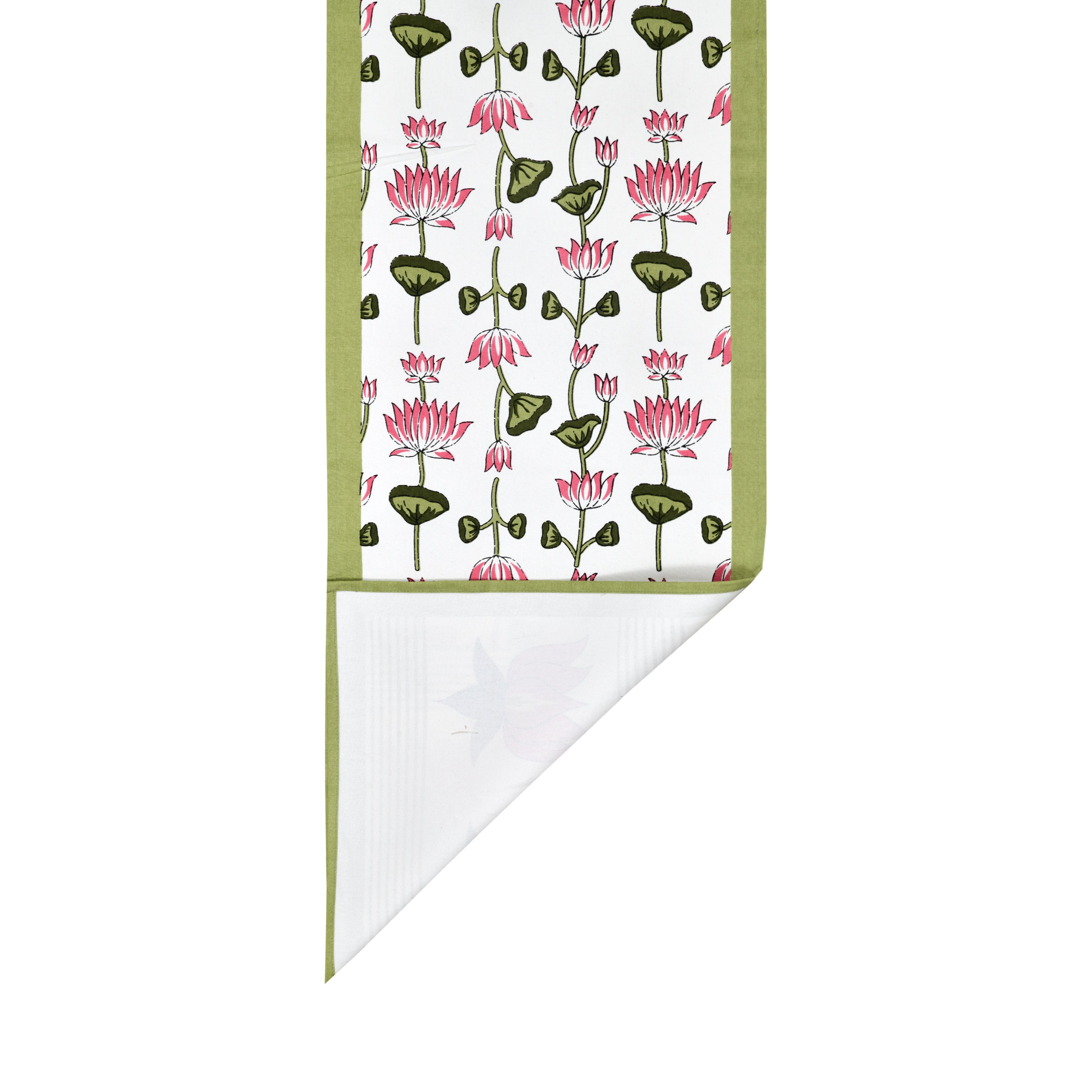 Diwali Gift Box with Handblock Printed Canvas Cotton Table Runner & Set Of 6 Mats, 2 laddoo candles