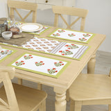 Diwali Gift Box with Handblock Printed Canvas Cotton Table Runner & Set Of 6 Mats, 2 laddoo candles