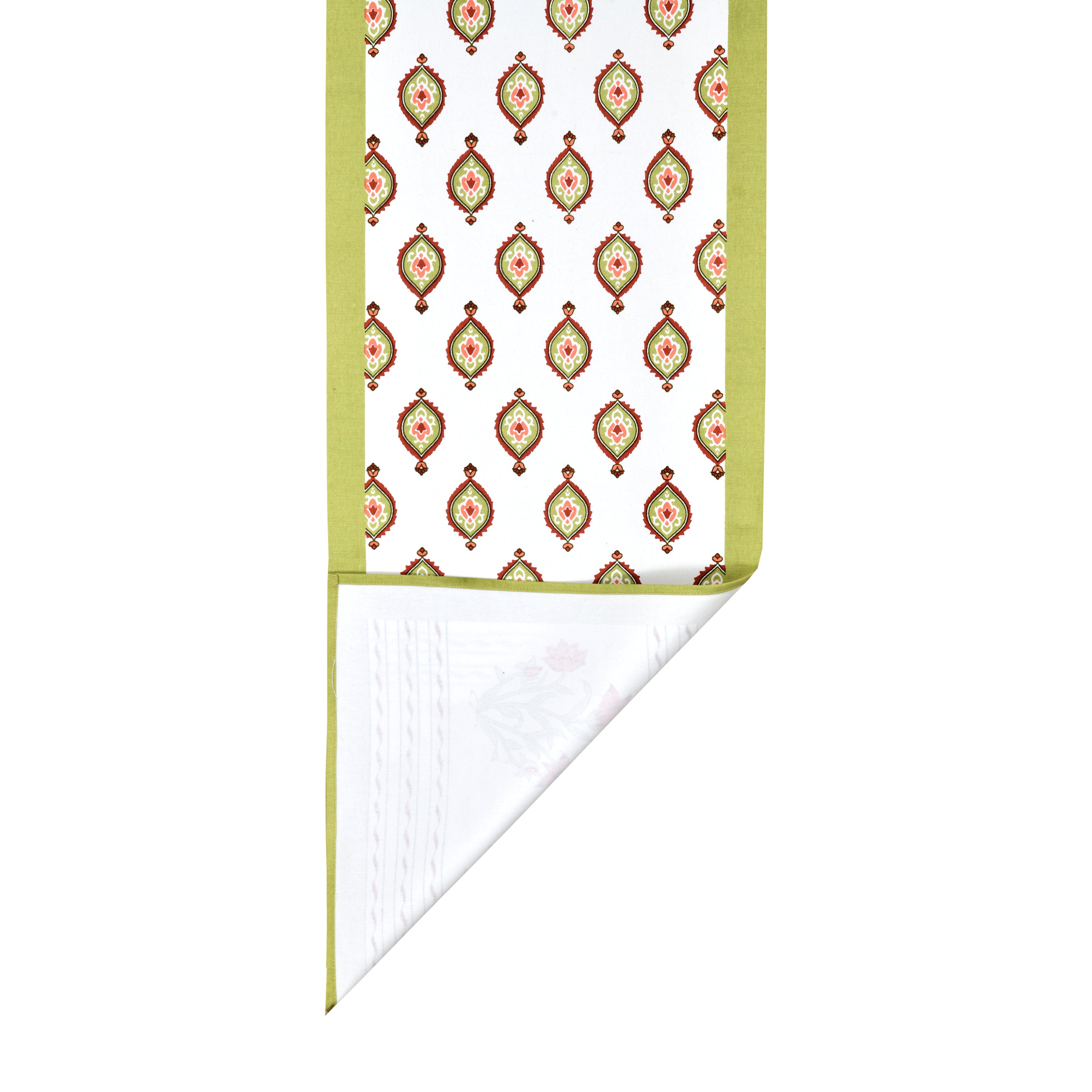 Diwali Gift Box with Handblock Printed Canvas Cotton Table Runner & Set Of 6 Mats, 2 laddoo candles