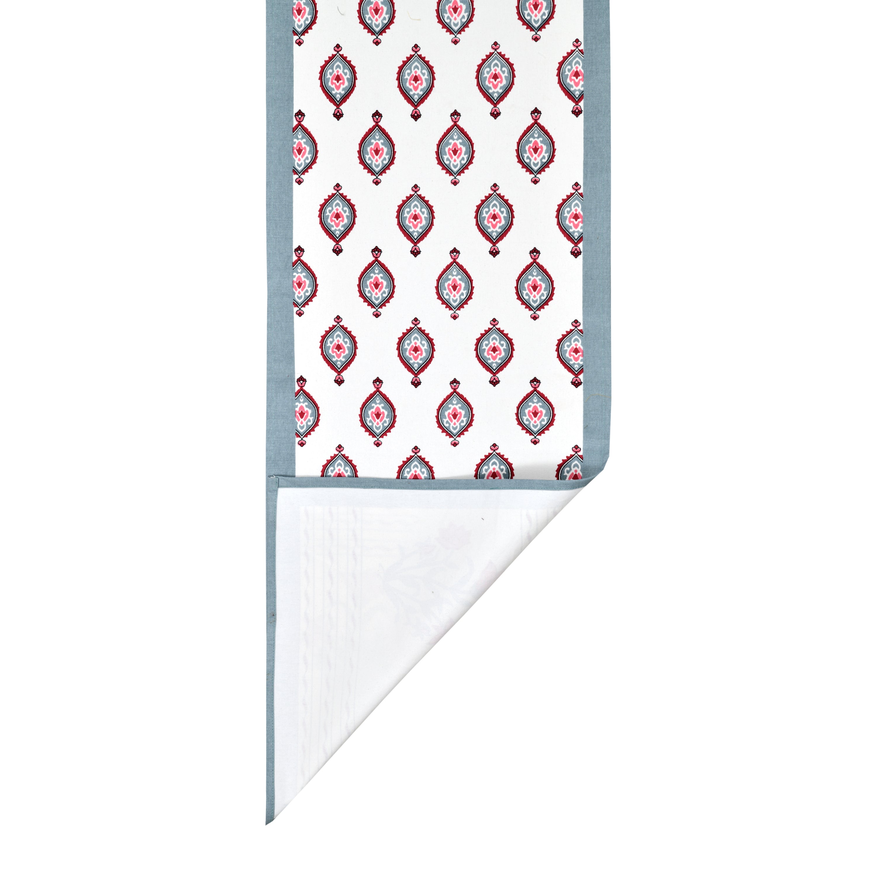 Diwali Gift Box with Handblock Printed Canvas Cotton Table Runner & Set Of 6 Mats, 2 laddoo candles
