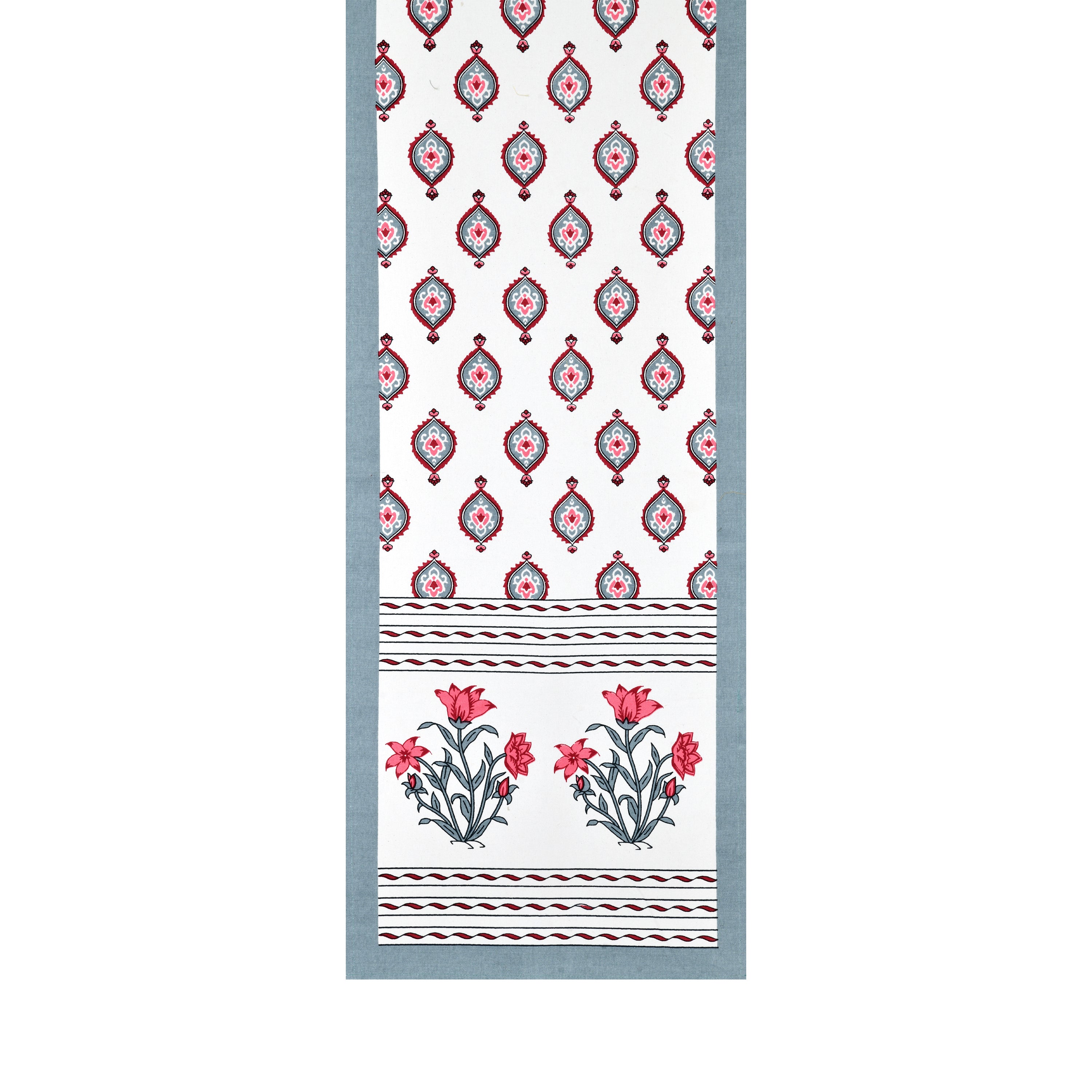Diwali Gift Box with Handblock Printed Canvas Cotton Table Runner & Set Of 6 Mats, 2 laddoo candles