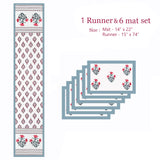 Diwali Gift Box with Handblock Printed Canvas Cotton Table Runner & Set Of 6 Mats, 2 laddoo candles