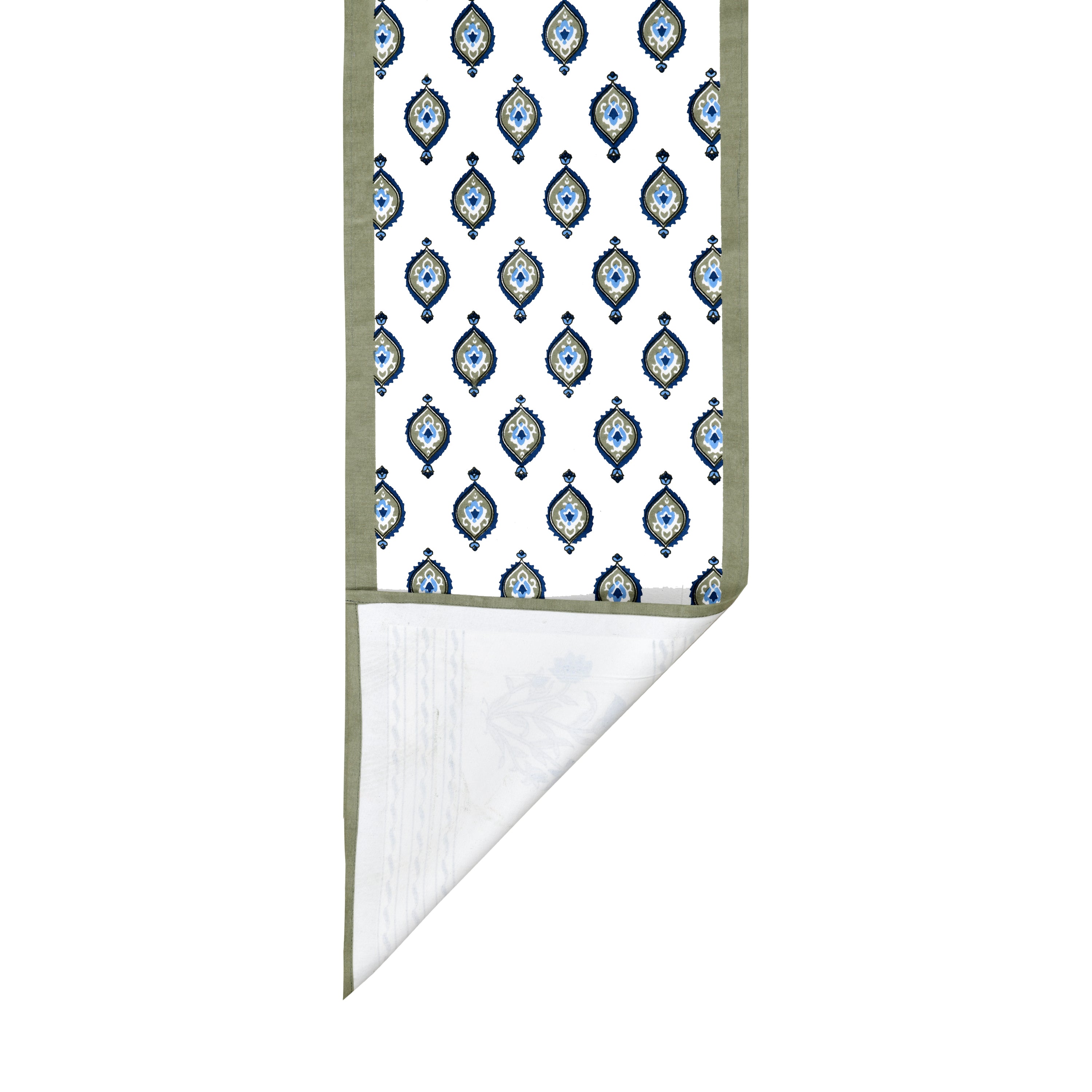 Handblock Printed Canvas Cotton Table Runner With Set Of 6 Mats
