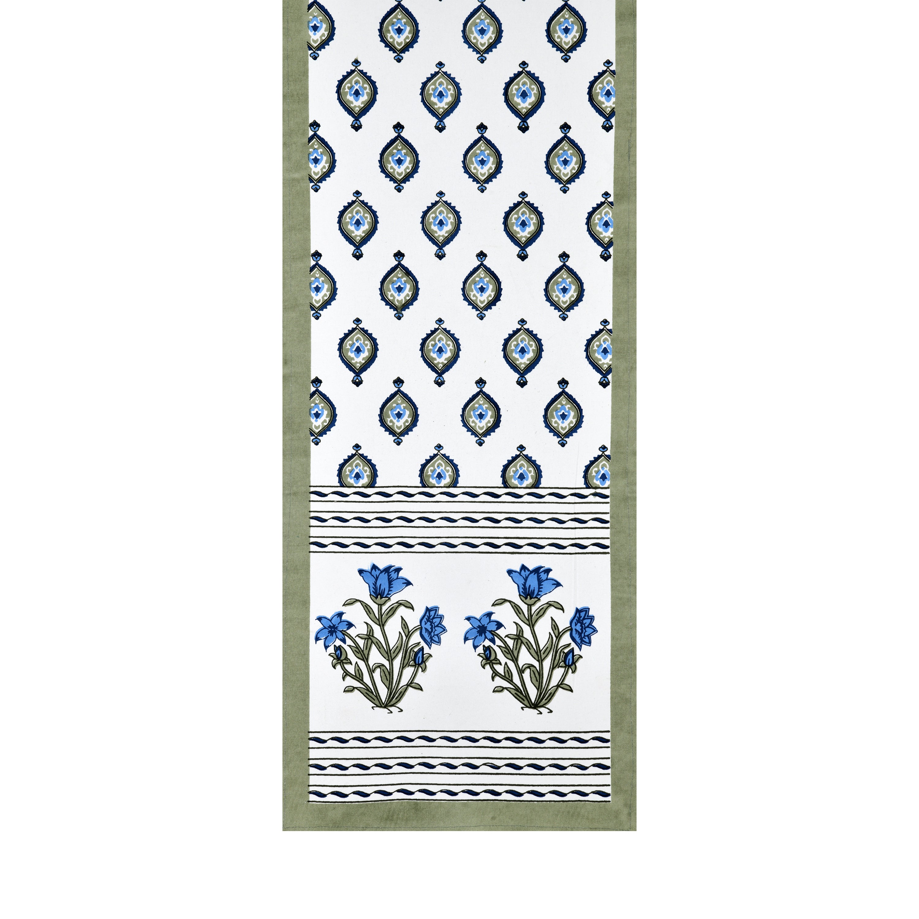 Handblock Printed Canvas Cotton Table Runner With Set Of 6 Mats