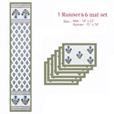 Diwali Gift Box with Handblock Printed Canvas Cotton Table Runner & Set Of 6 Mats, 2 laddoo candles