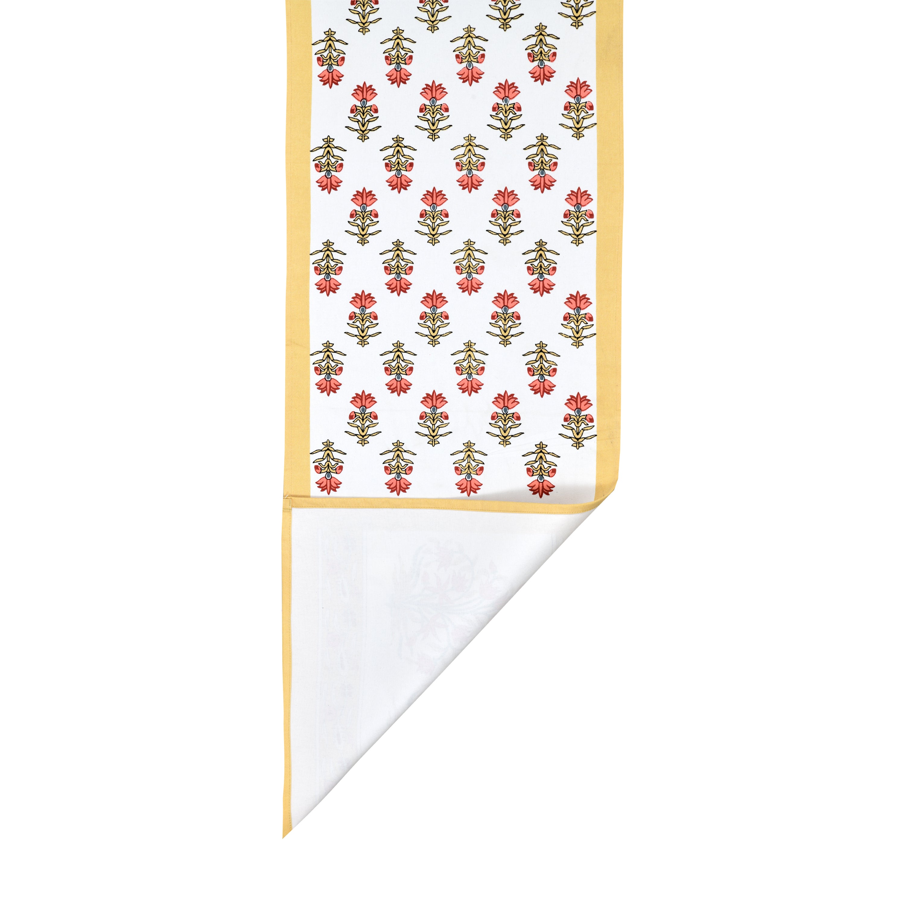 Diwali Gift Box with Handblock Printed Canvas Cotton Table Runner & Set Of 6 Mats, 2 laddoo candles