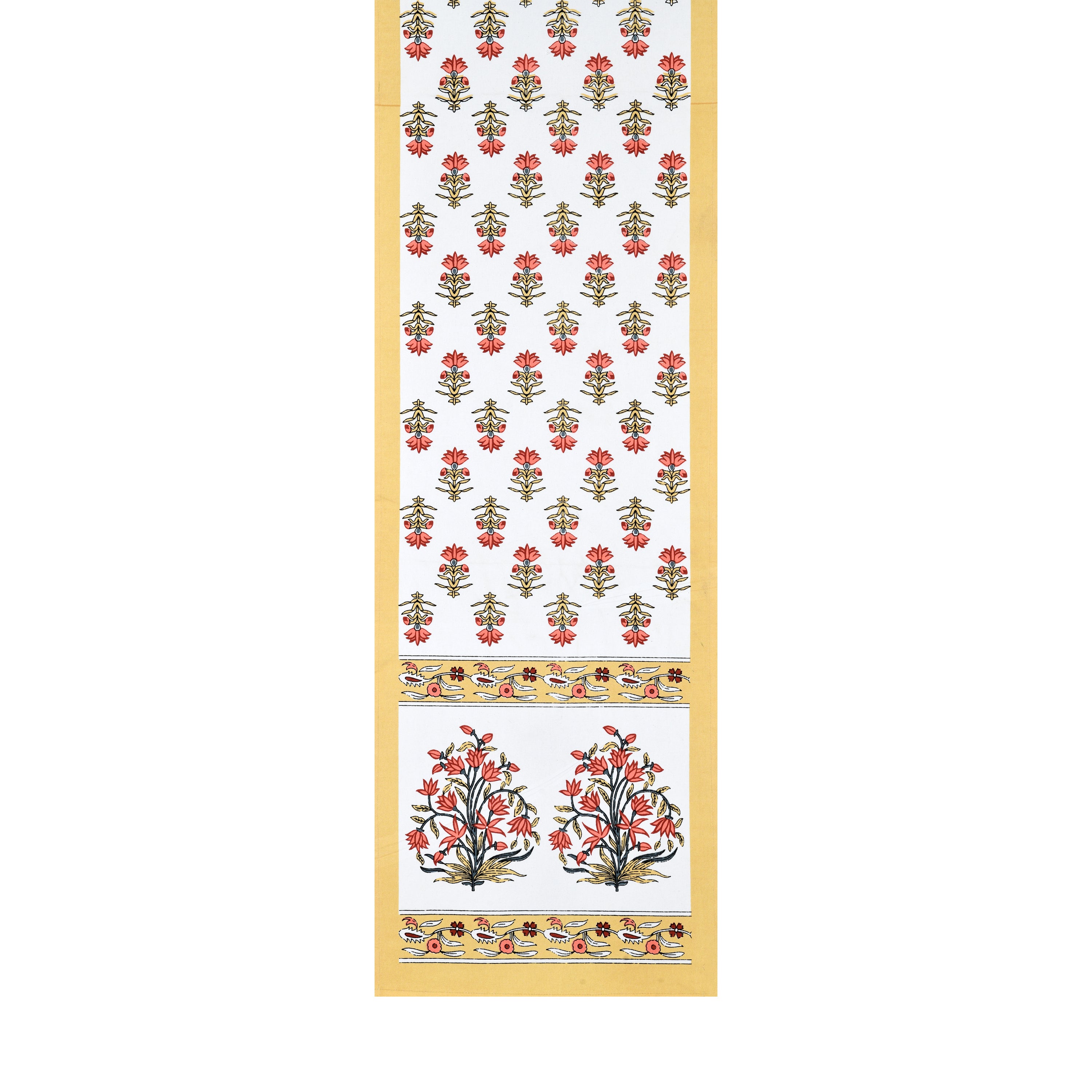 Diwali Gift Box with Handblock Printed Canvas Cotton Table Runner & Set Of 6 Mats, 2 laddoo candles