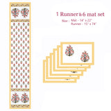 Diwali Gift Box with Handblock Printed Canvas Cotton Table Runner & Set Of 6 Mats, 2 laddoo candles