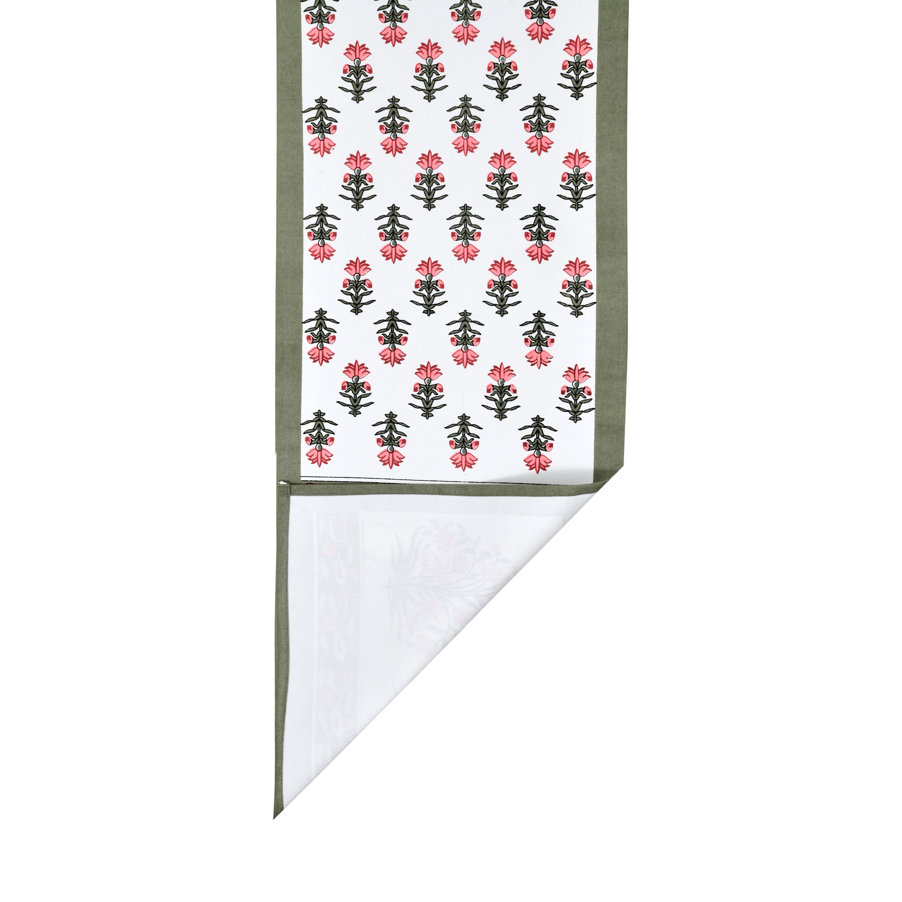 Handblock Printed Canvas Cotton Table Runner With Set Of 6 Mats