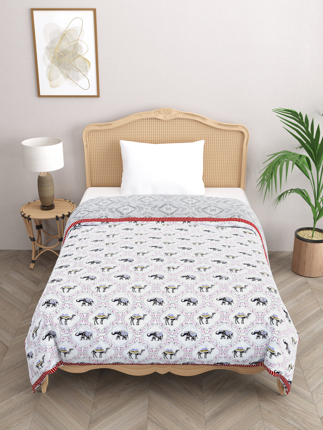 Ethnic Motifs Printed Single Bed Cotton Quilt with Cotton filling 60*90 Inches