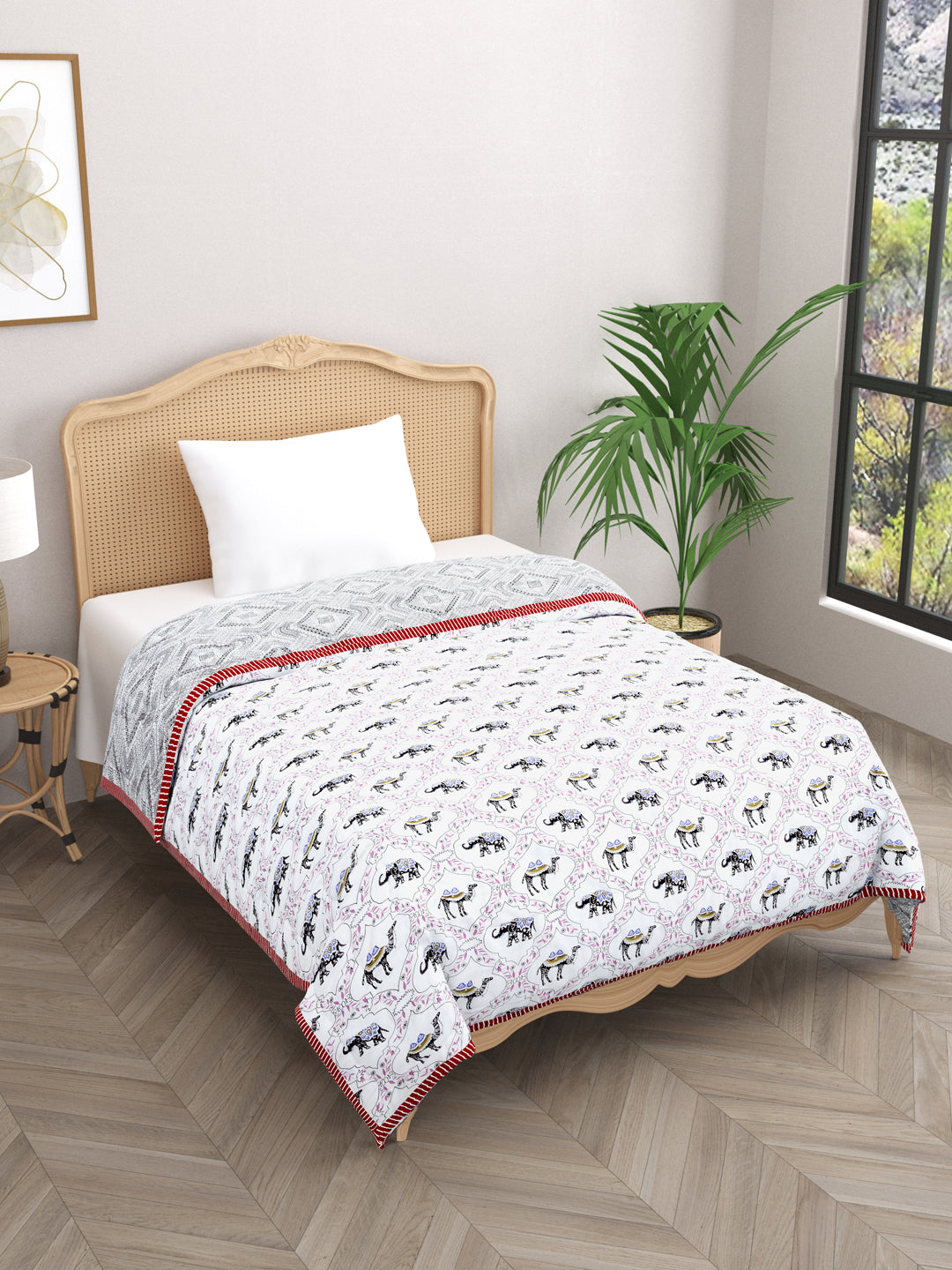 Ethnic Motifs Printed Single Bed Cotton Quilt with Cotton filling 60*90 Inches