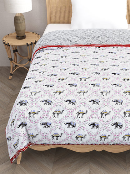 Ethnic Motifs Printed Single Bed Cotton Quilt with Cotton filling 60*90 Inches