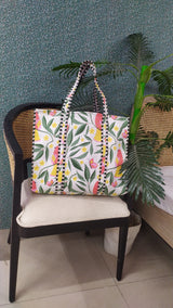 Handblock Printed Quilted Tote Bag without zip/button 17x18x 6 inches