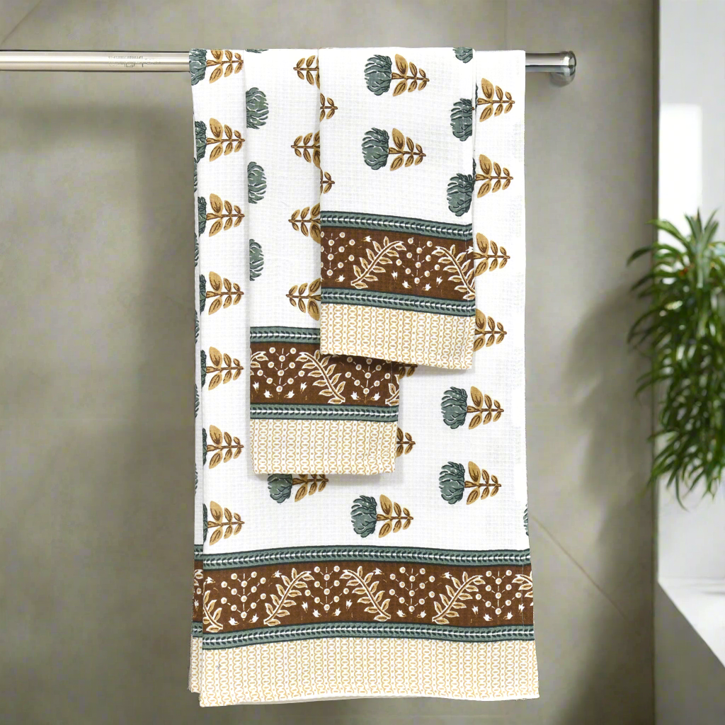 Gift Set - Handblock Printed Towels - 1 Bath + 2 Hand Towels