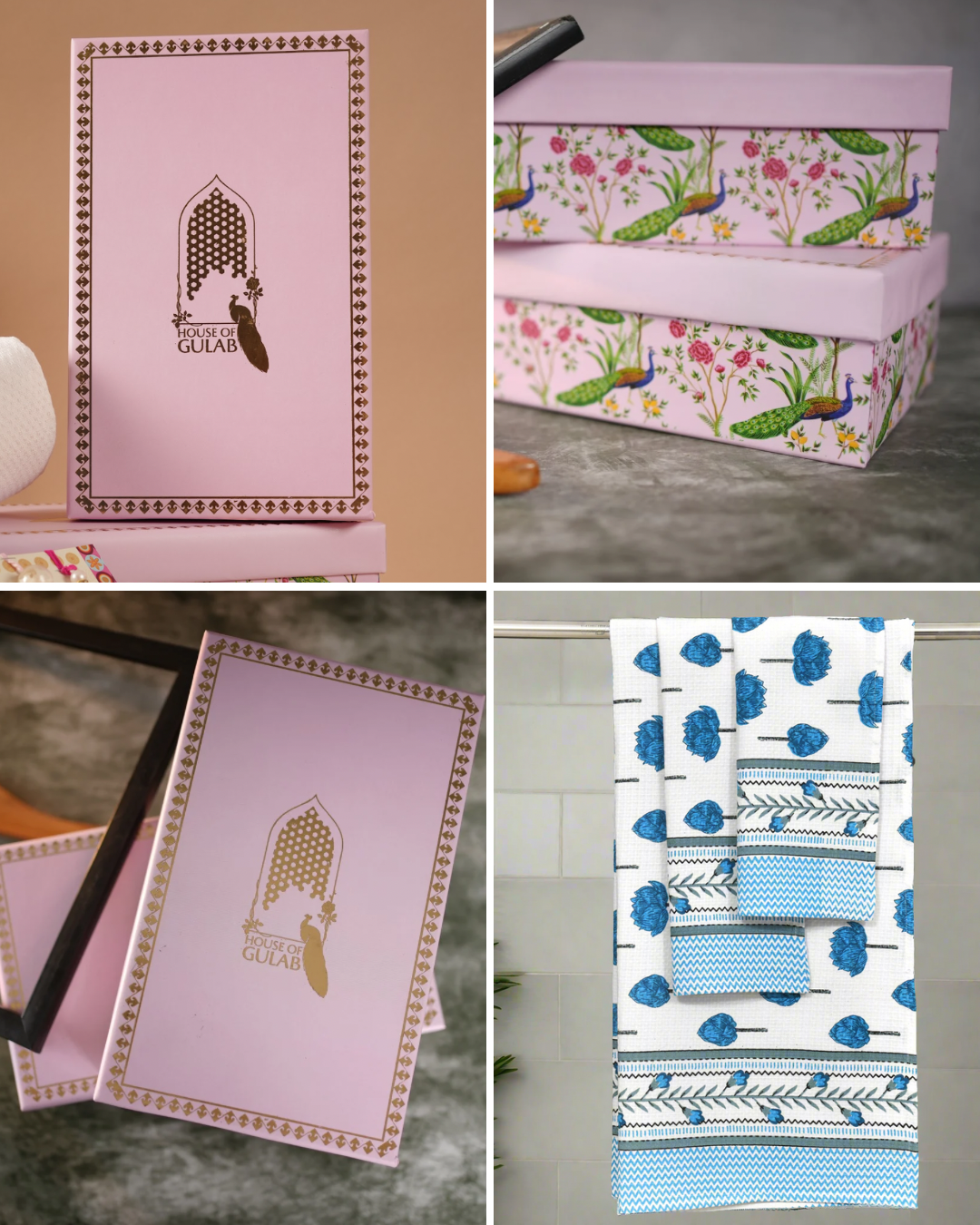 Gift Set - Handblock Printed Towels - 1 Bath + 2 Hand Towels