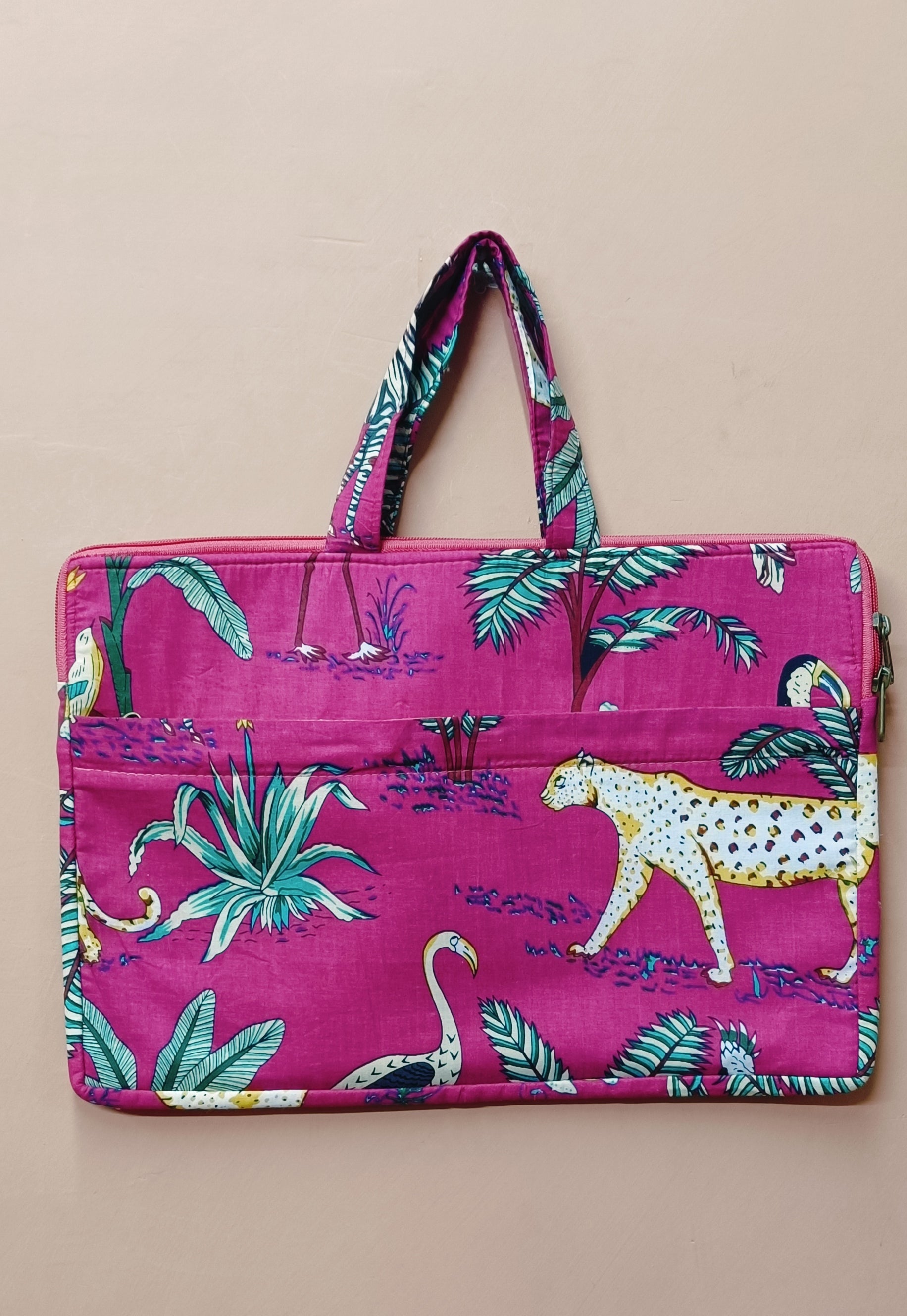 Laptop Bag with Handle -100% Cotton with handblock print and cushion support - 13-15 inches