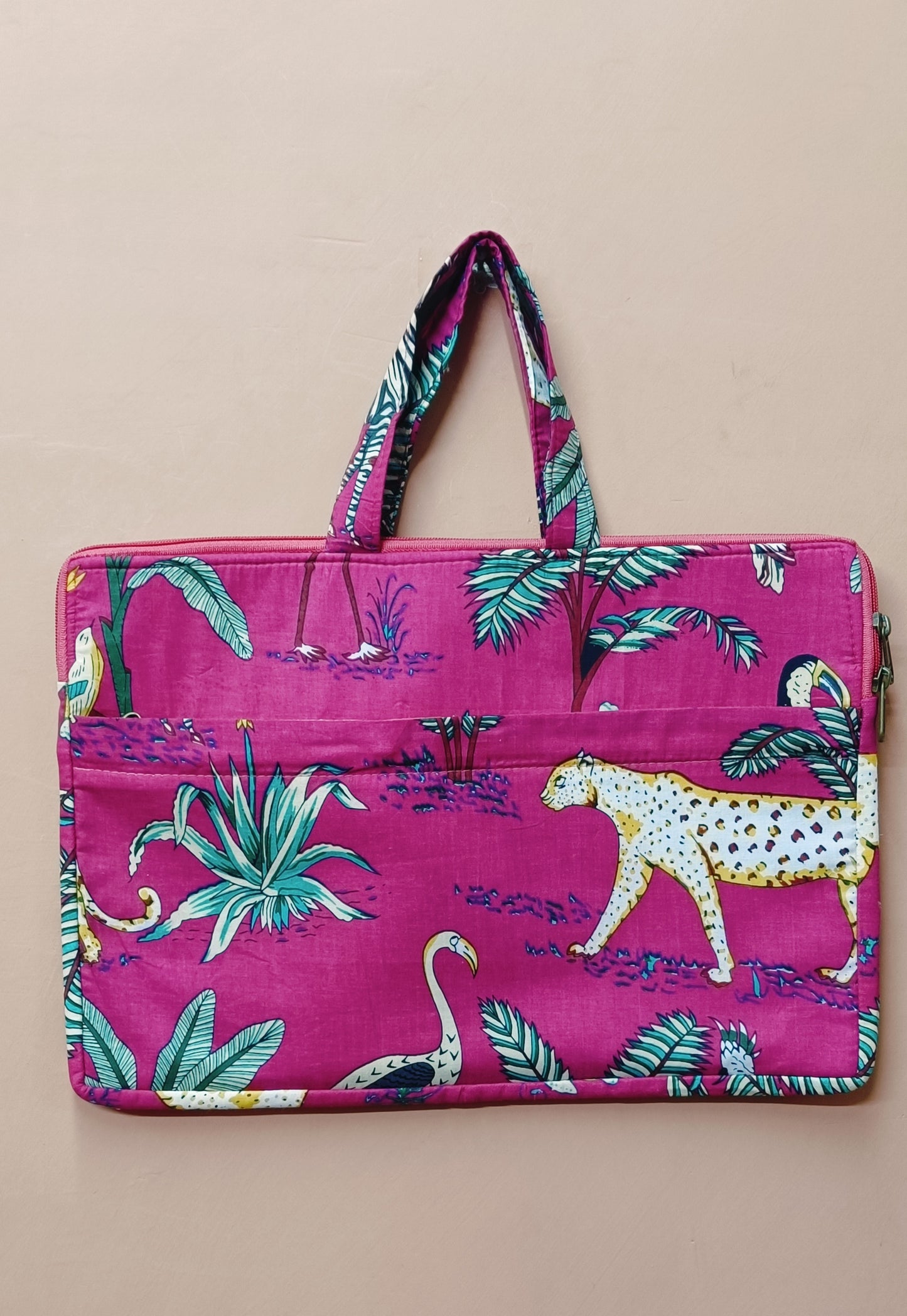 Laptop Bag with Handle -100% Cotton with handblock print and cushion support - 13-15 inches