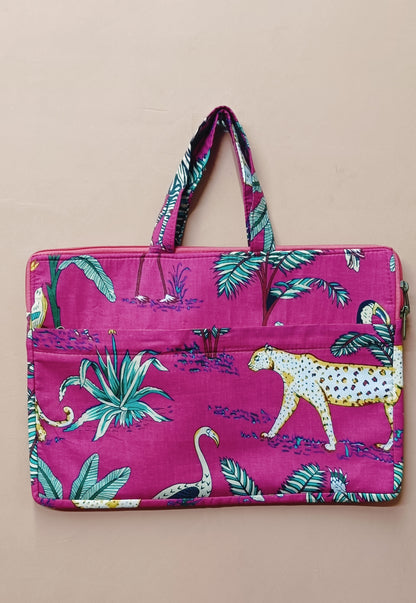 Laptop Bag with Handle -100% Cotton with handblock print and cushion support - 13-15 inches