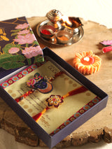 Pichwai Rakhi Gift Box– Designer Rakhi Set with Roli Chawal for Raksha Bandhan