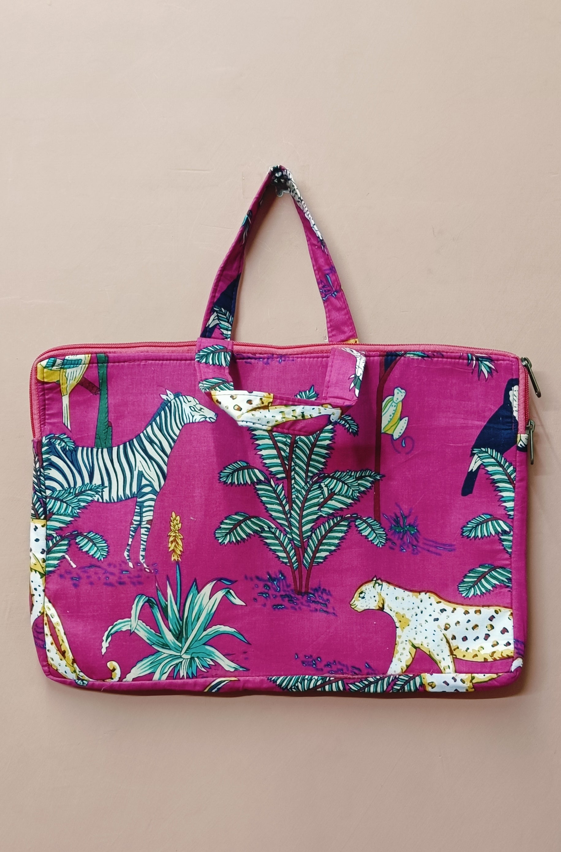 Laptop Bag with Handle -100% Cotton with handblock print and cushion support - 13-15 inches