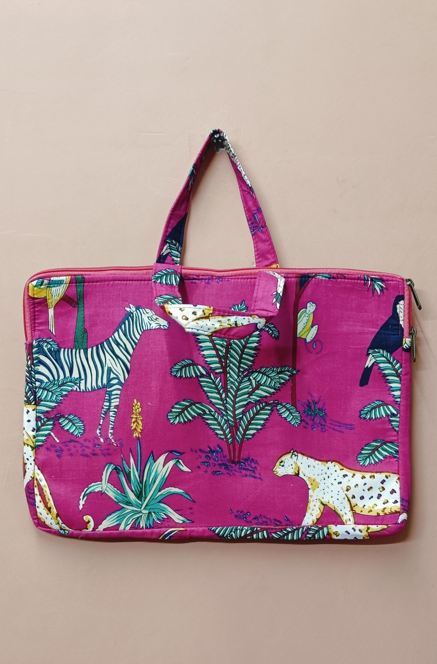 Laptop Bag with Handle -100% Cotton with handblock print and cushion support - 13-15 inches