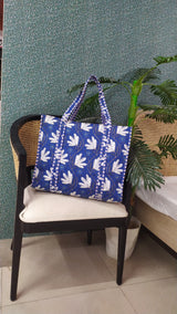 Handblock Printed Quilted Tote Bag without zip/button 17x18x 6 inches