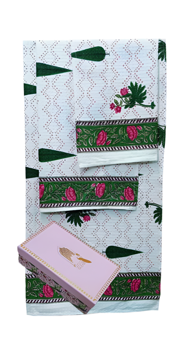 Gift Set - Handblock Printed Towels - 1 Bath + 2 Hand Towels