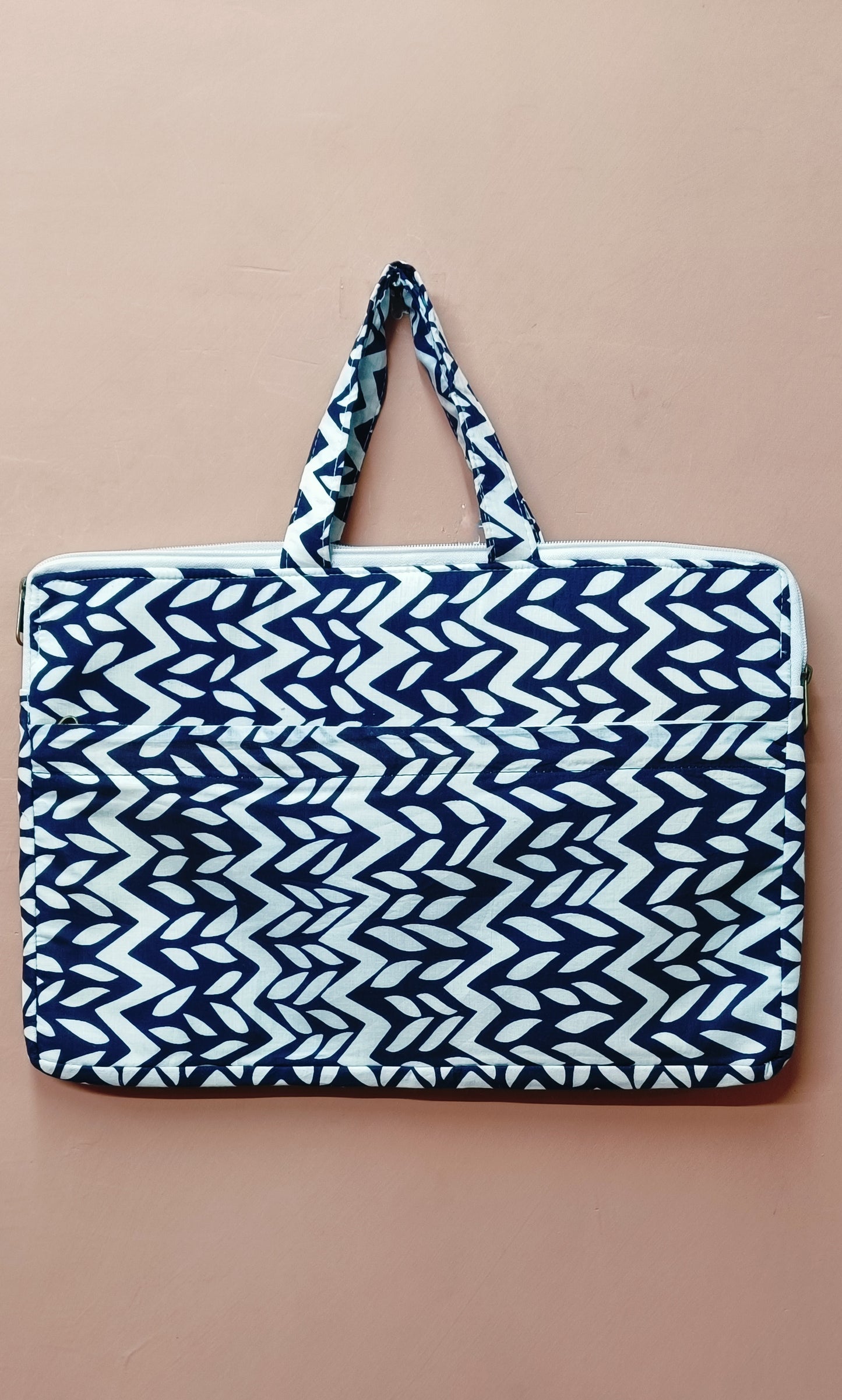 Laptop Bag with Handle -100% Cotton with handblock print and cushion support - 13-15 inches