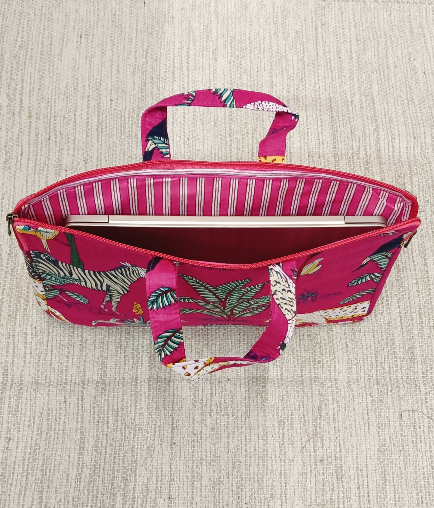 Laptop Bag with Handle -100% Cotton with handblock print and cushion support - 13-15 inches